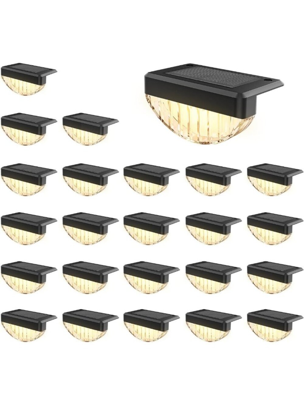 24 Pack Solar Deck Lights - Warm White LED Outdoor Step Lights, Waterproof for